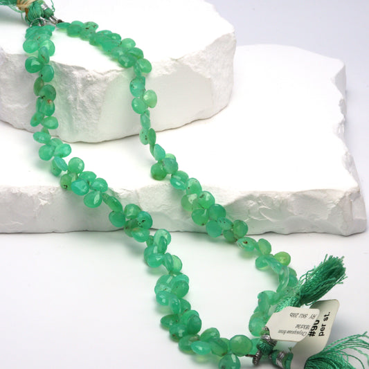 Apple Green Chrysoprase 6mm Faceted Heart Shaped Briolettes Bead Strand