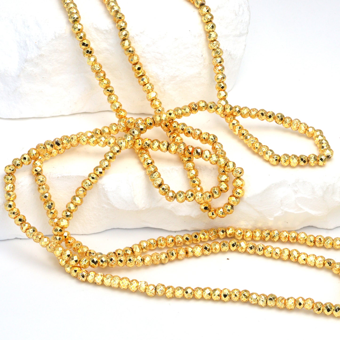 Gold Plated Pyrite 3mm Faceted Rondelles Bead Strand