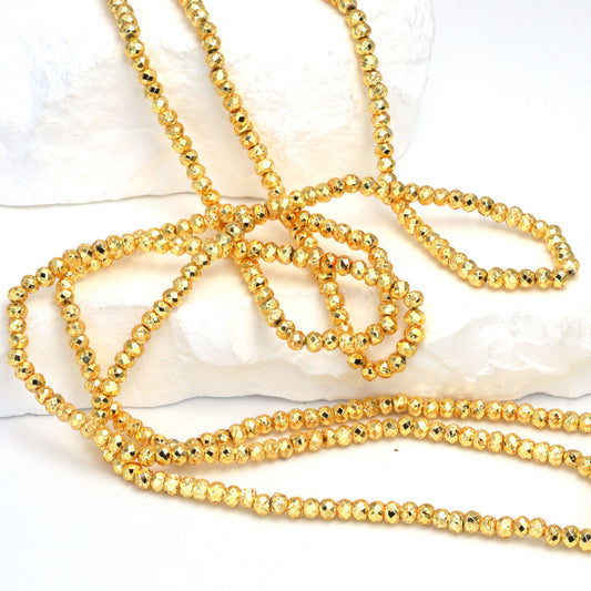 Gold Plated Pyrite 3mm Faceted Rondelles Bead Strand