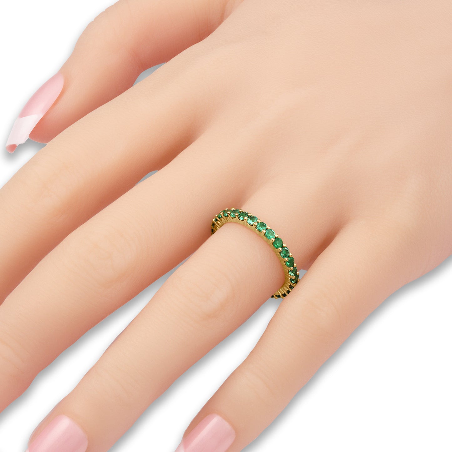 Shared Prong Emerald Eternity Band
