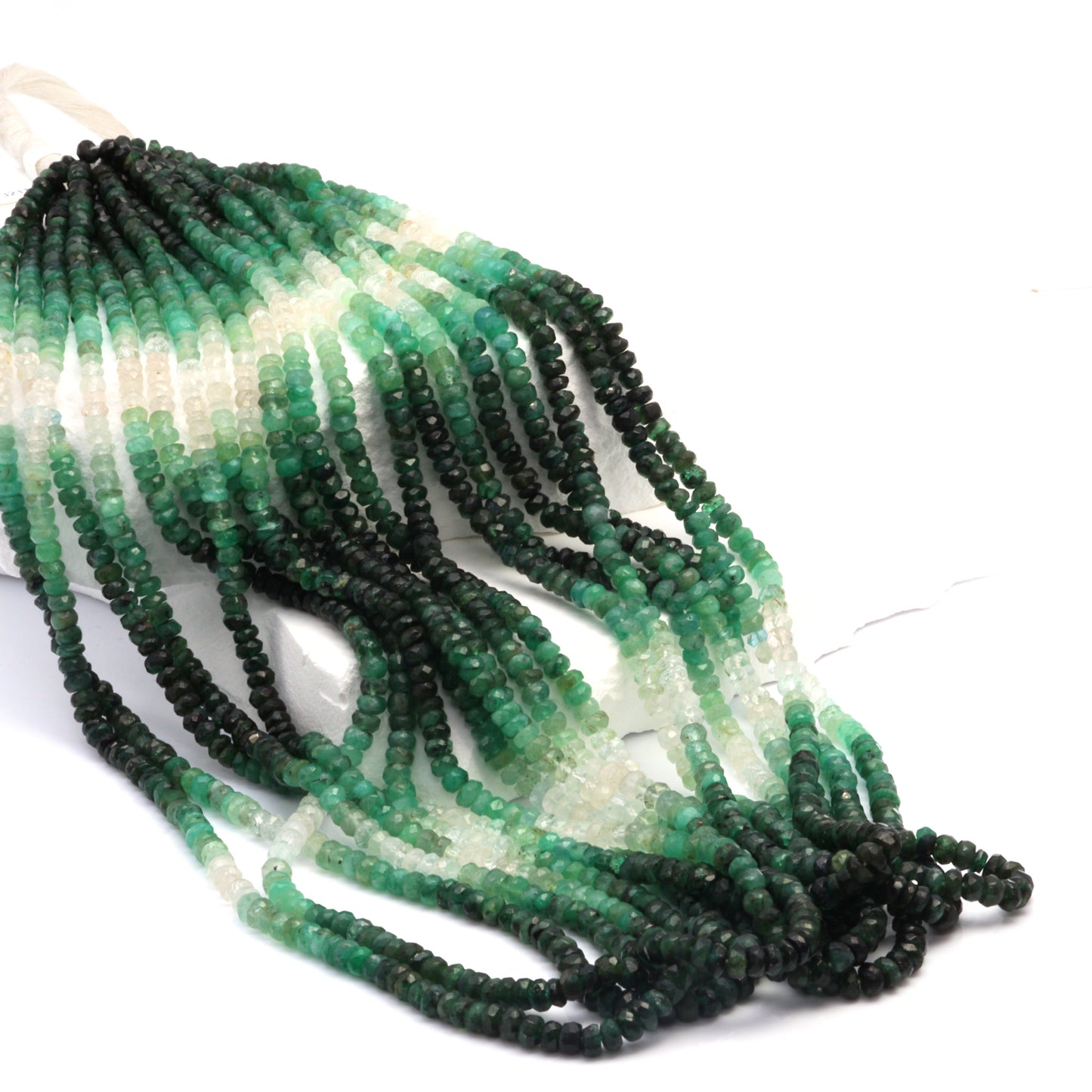 Ombre Green and White Emerald 3mm – 4mm Hand Faceted Rondelles Bead Strand