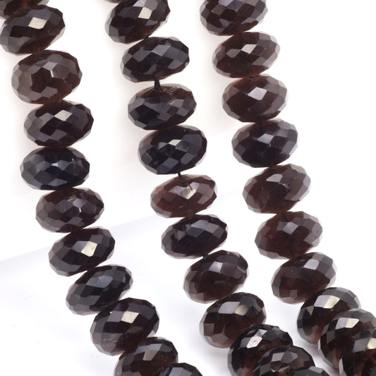 Dark Smoky Quartz 10mm Faceted Rondelles Bead Strand