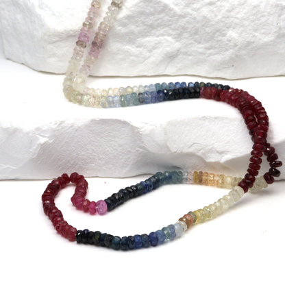 Multi Sapphire 3mm Hand Faceted Rondelles Bead Strand