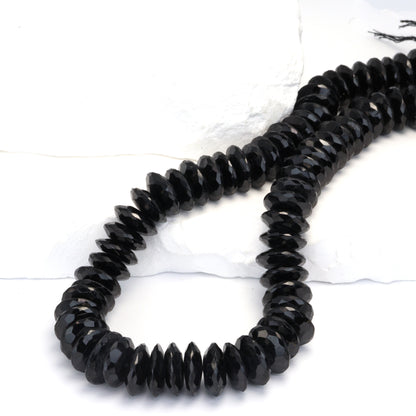 Black Spinel 12mm German Cut Faceted Rondelles