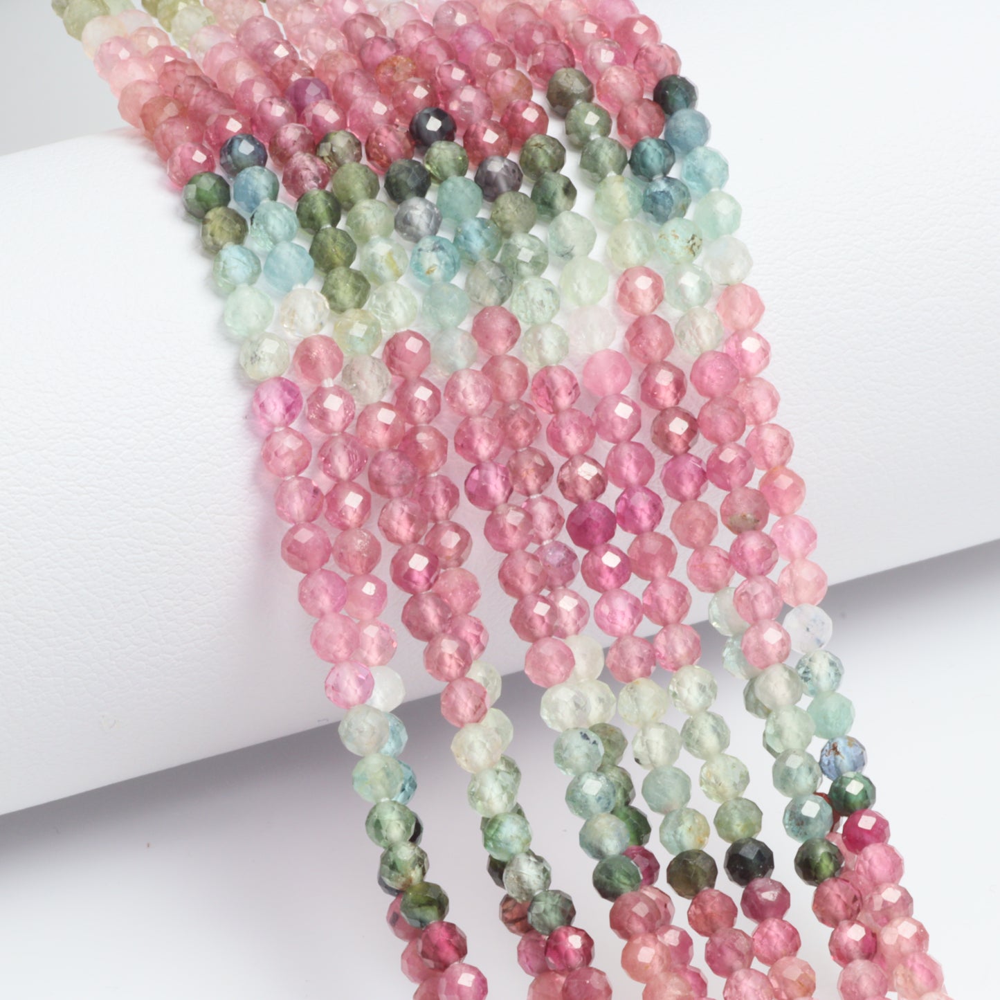 Watermelon Tourmaline 3mm Faceted Rounds Bead Strand