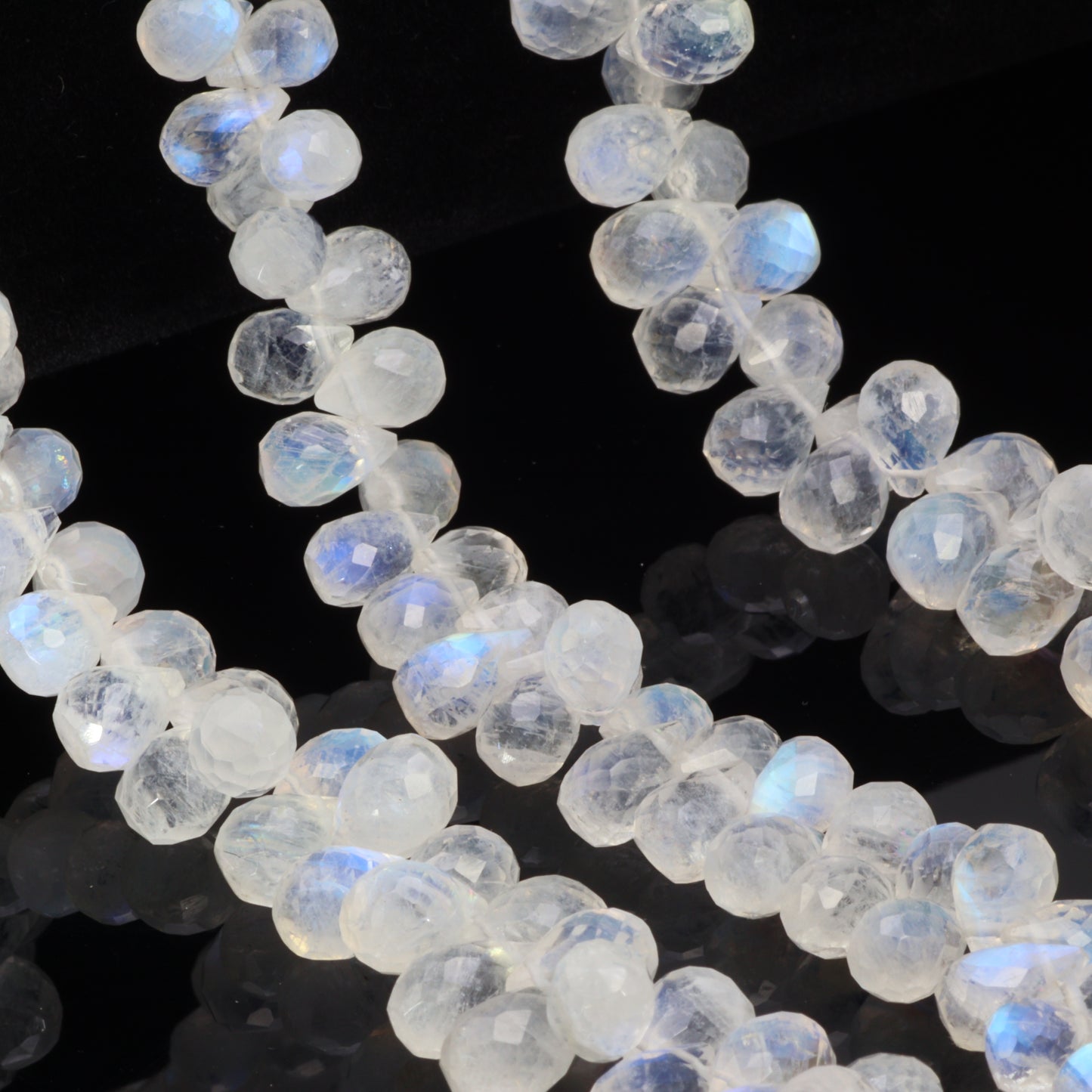 AA Blue Rainbow Moonstone 8x5mm Faceted Teardrop Briolettes Bead Strand