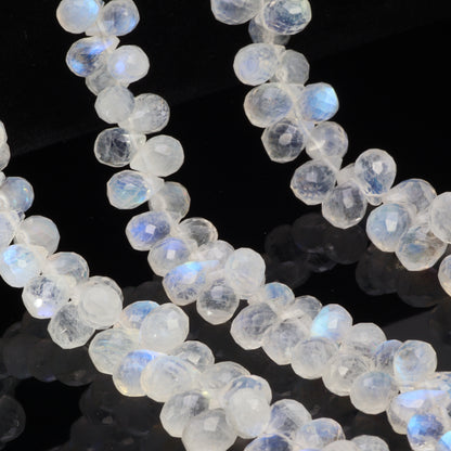 AA Blue Rainbow Moonstone 8x5mm Faceted Teardrop Briolettes Bead Strand
