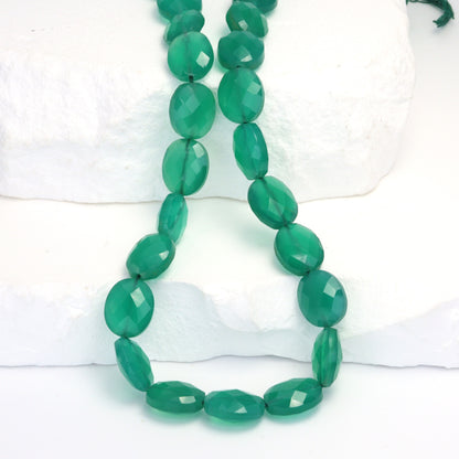 Green Onyx 11x9mm Faceted Ovals Bead Strand