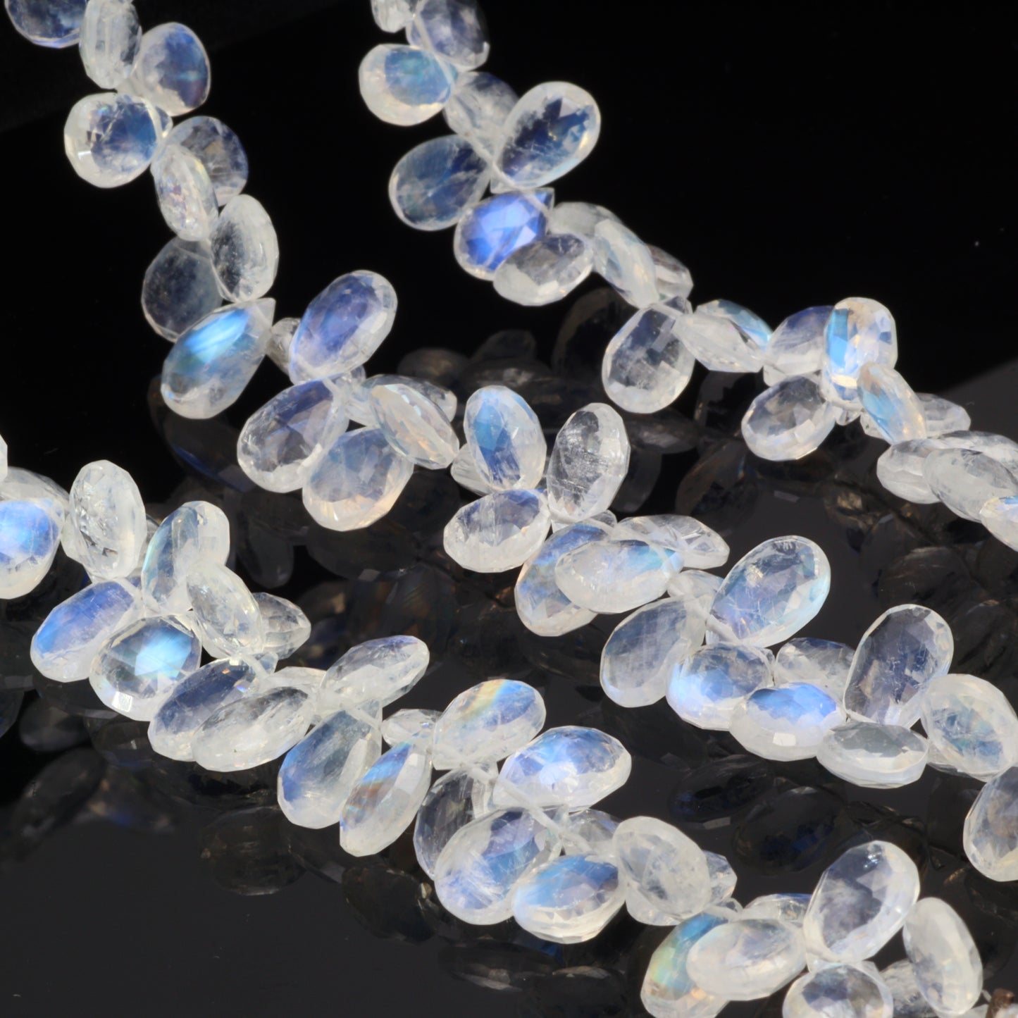 AAA Blue Rainbow Moonstone 8x6mm Faceted Pear Shaped Briolettes Bead Strand