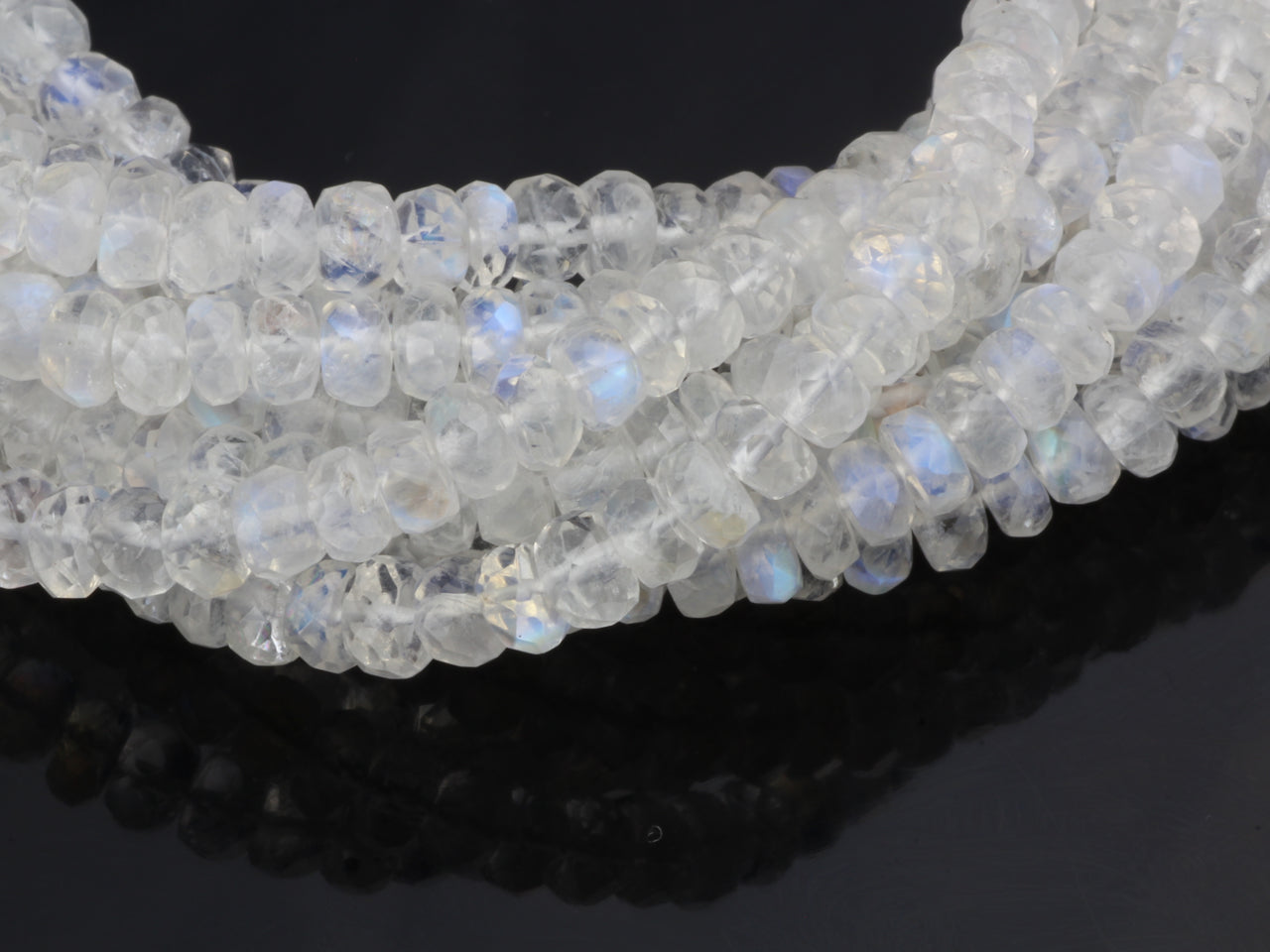 AA Rainbow Moonstone 4mm Hand Faceted Rondelles Bead Strand