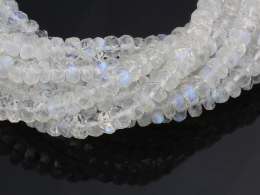 AA Rainbow Moonstone 4mm Hand Faceted Rondelles Bead Strand