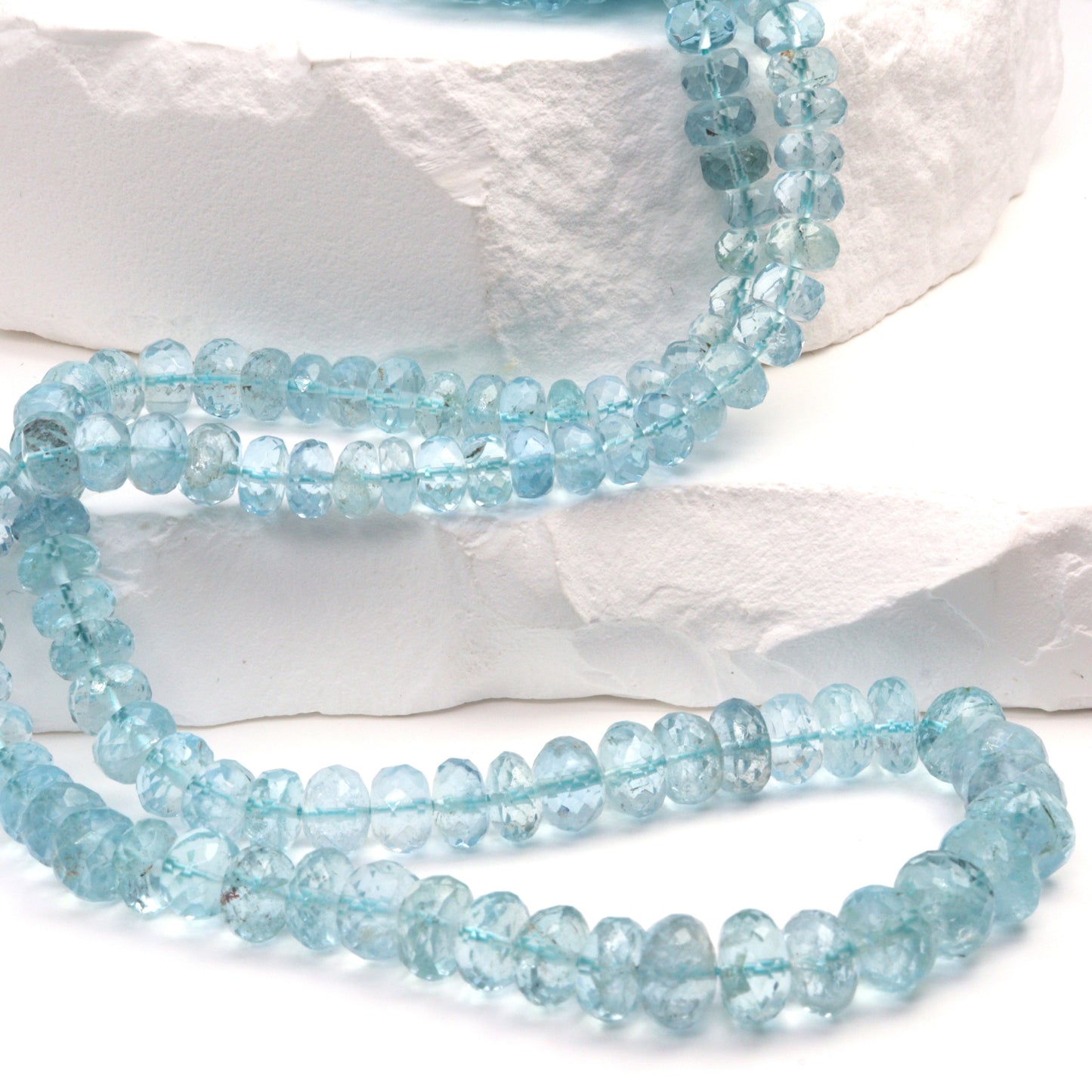 Blue Aquamarine 5.5mm - 7.5mm Faceted Rondelles Bead Strand