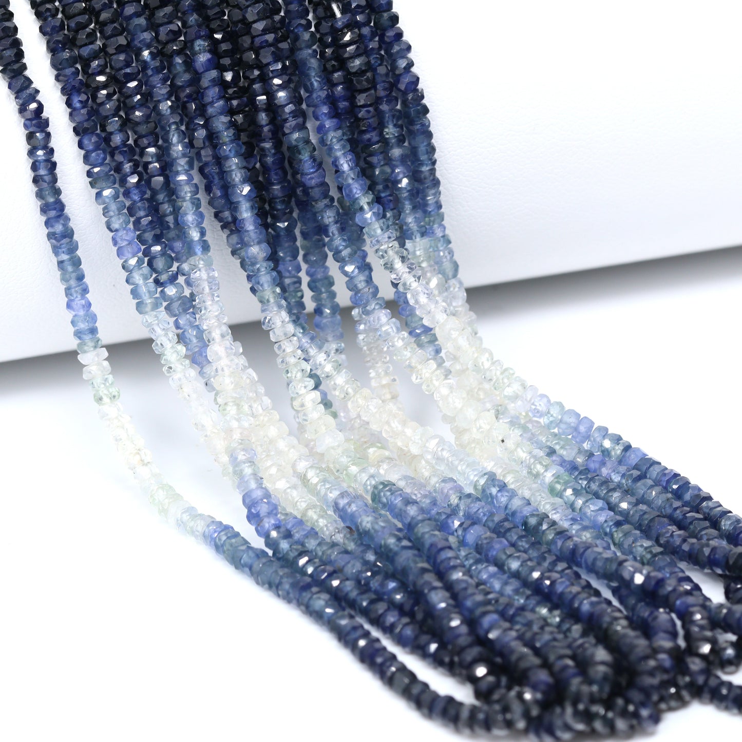 Ombre Blue and White Sapphire 2.5mm – 3mm Hand Faceted Rondelles Bead Strand