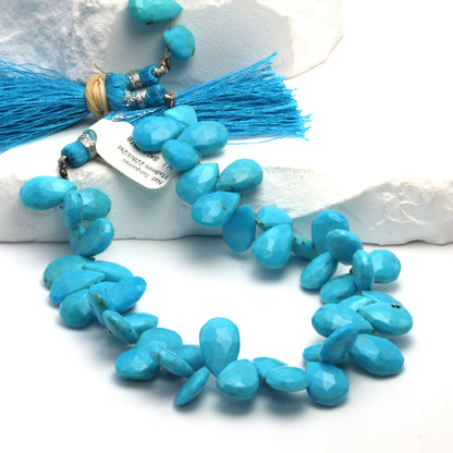 Natural Blue Turquoise 11x8mm Faceted Pear Shaped Briolettes Bead Strand