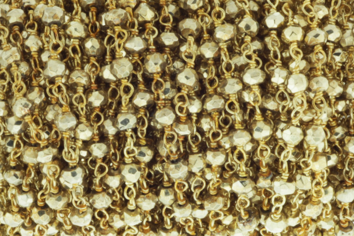 Gold Plated Pyrite 4mm Faceted Rondelles Rosary Chain Sterling Silver with Gold Plating Wire Wrap Chain by the Foot