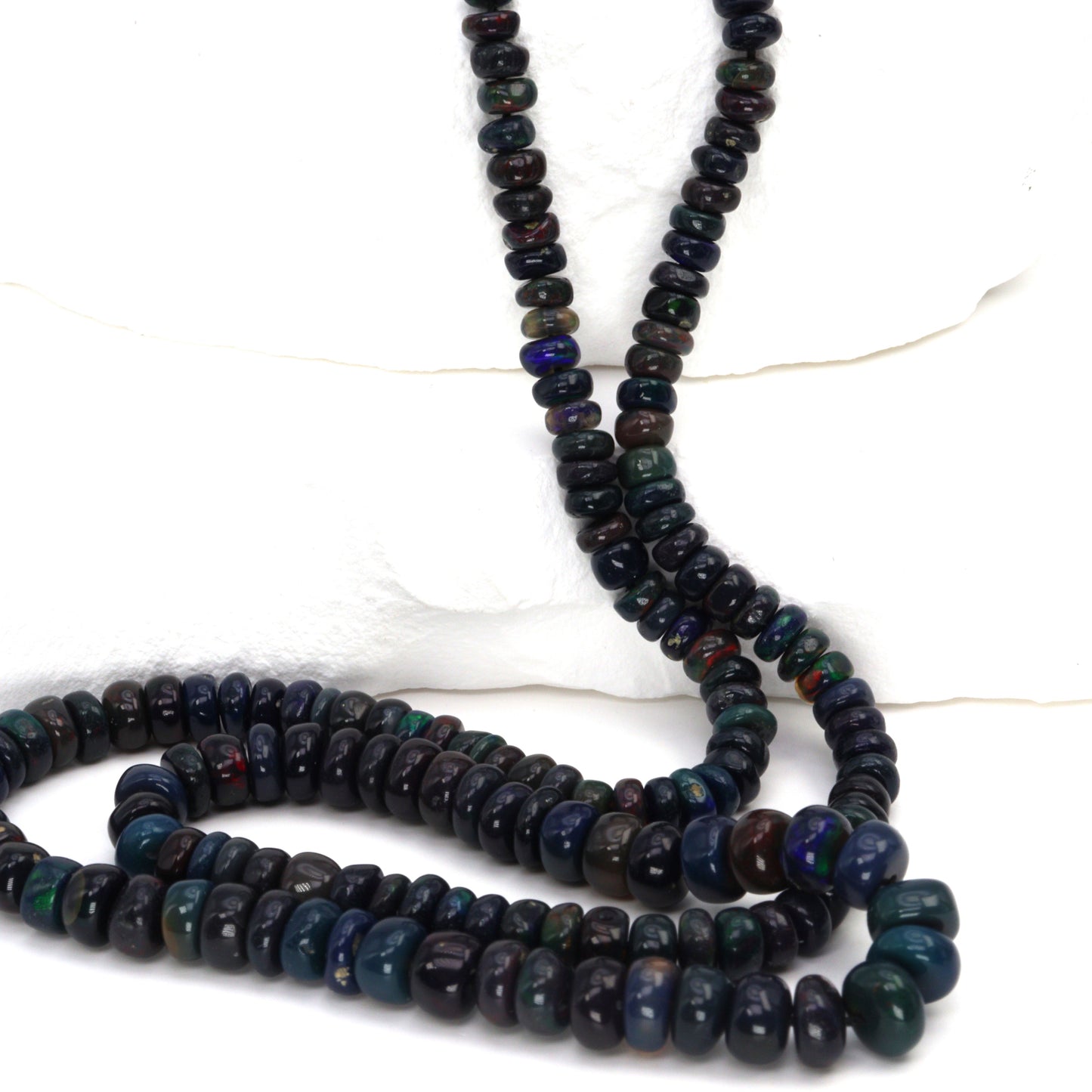 Black Ethiopian Opal 4mm Smooth Rondelles Bead Strand