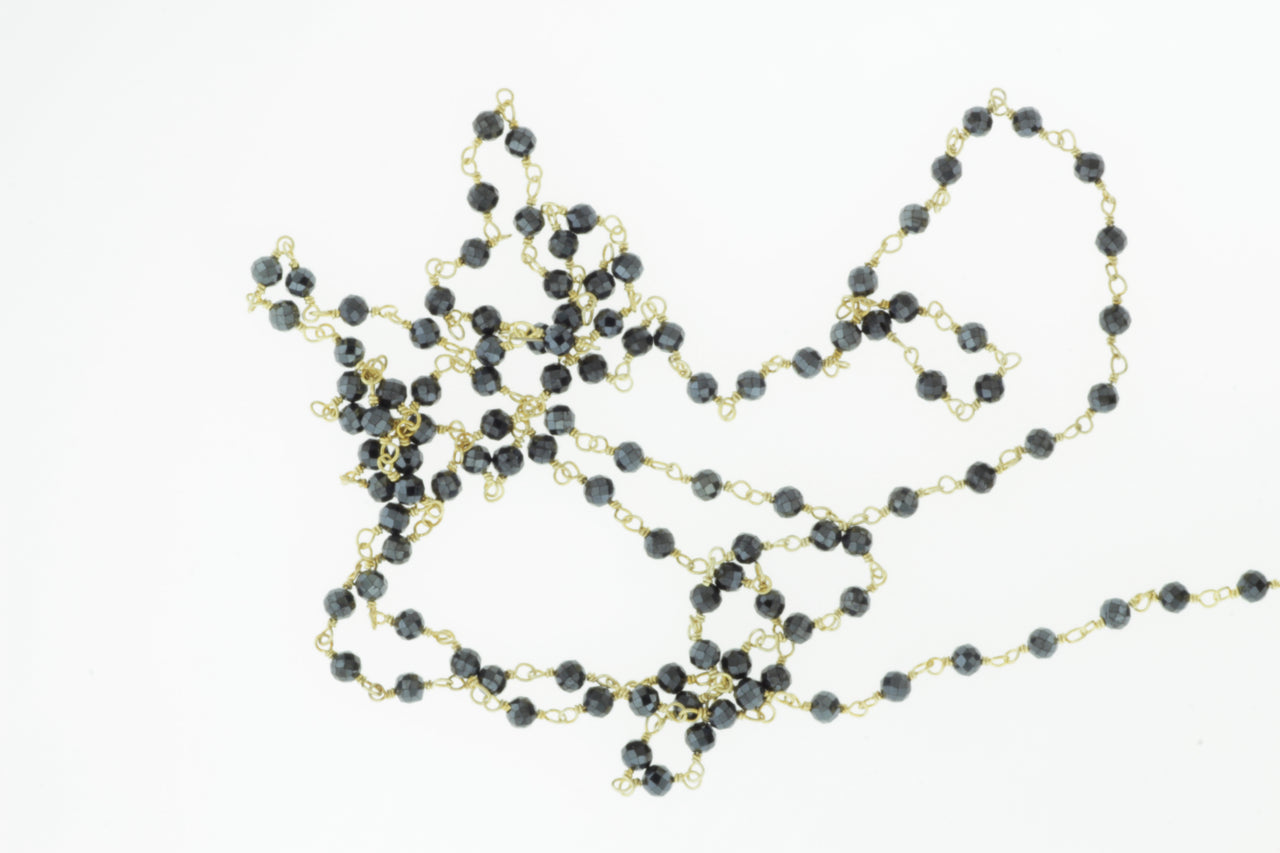 Coated Black Spinel 3mm Faceted Rondelles Rosary Chain Sterling Silver with Gold Plating Wire Wrap Chain by the Foot