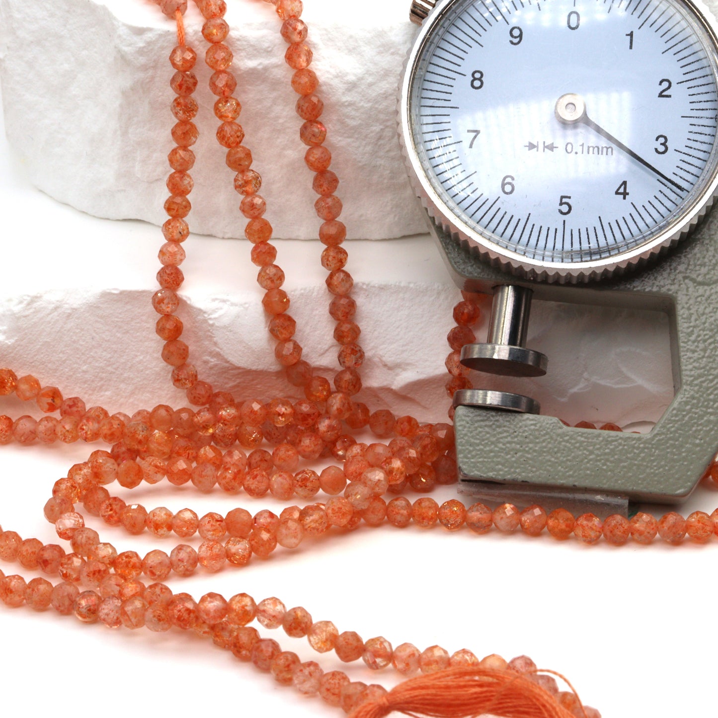 Orange Sunstone 3.5mm Faceted Rounds Bead Strand