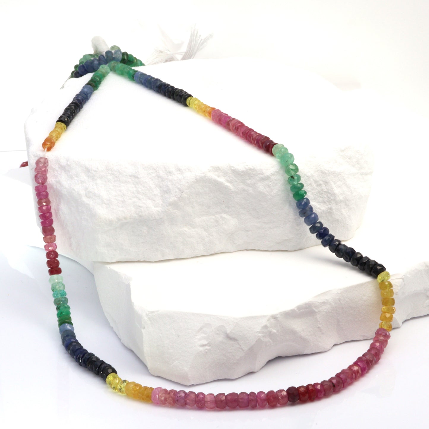 Rainbow Multi Ruby, Emerald, and Sapphire 3mm - 4mm Hand Faceted Rondelles Bead Strand
