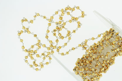 Gold Plated Pyrite 4mm Faceted Rondelles Rosary Chain Sterling Silver Wire Wrap Chain by the Foot