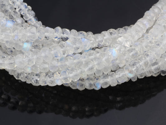 Rainbow Moonstone 3.5mm Hand Faceted Rondelles Bead Strand