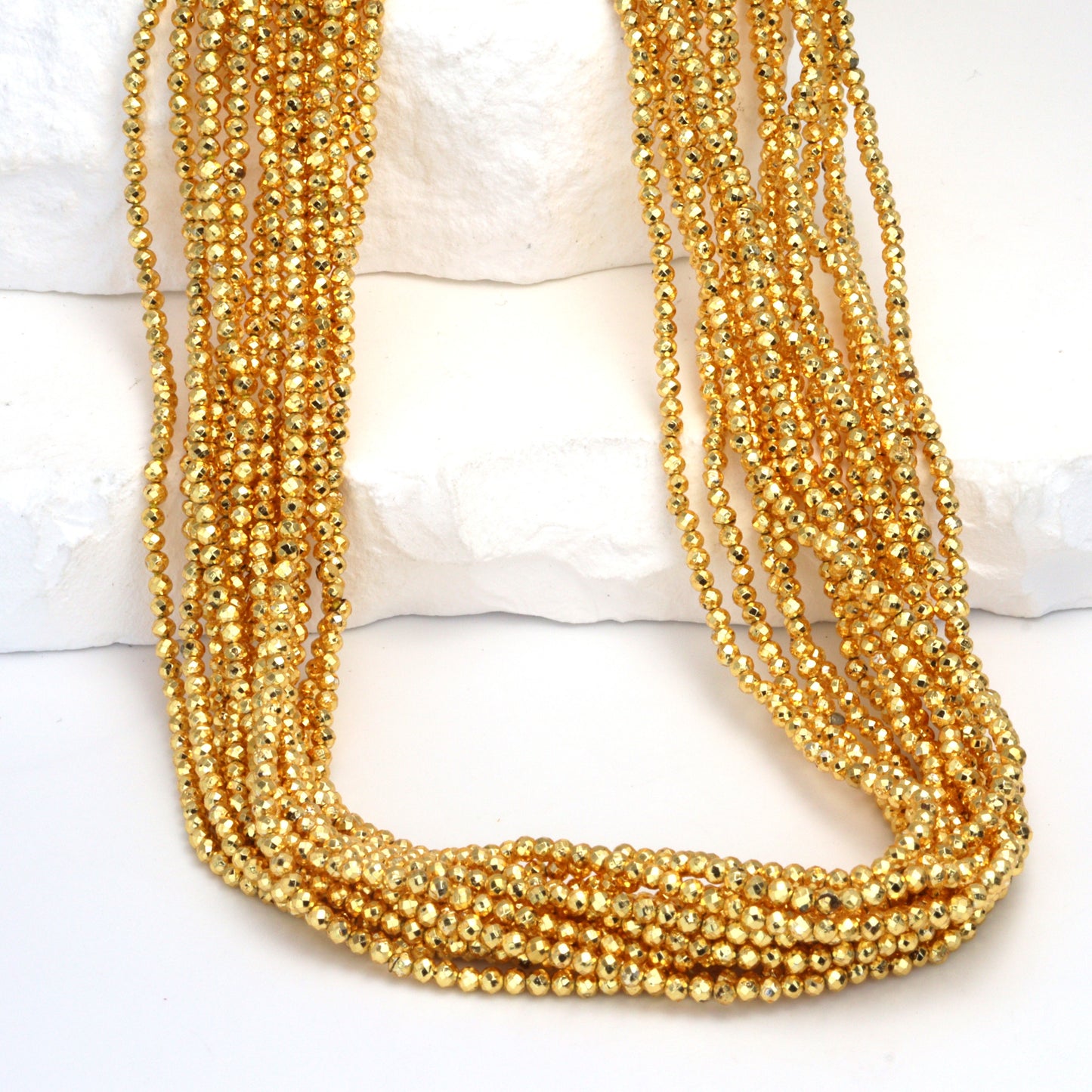 Gold Plated Pyrite 2mm Faceted Rounds Bead Strand