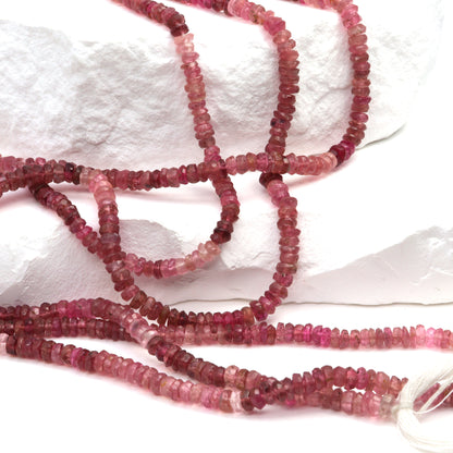 Ombre Pink Tourmaline 3.5mm Hand Faceted Rondelles Bead Strand
