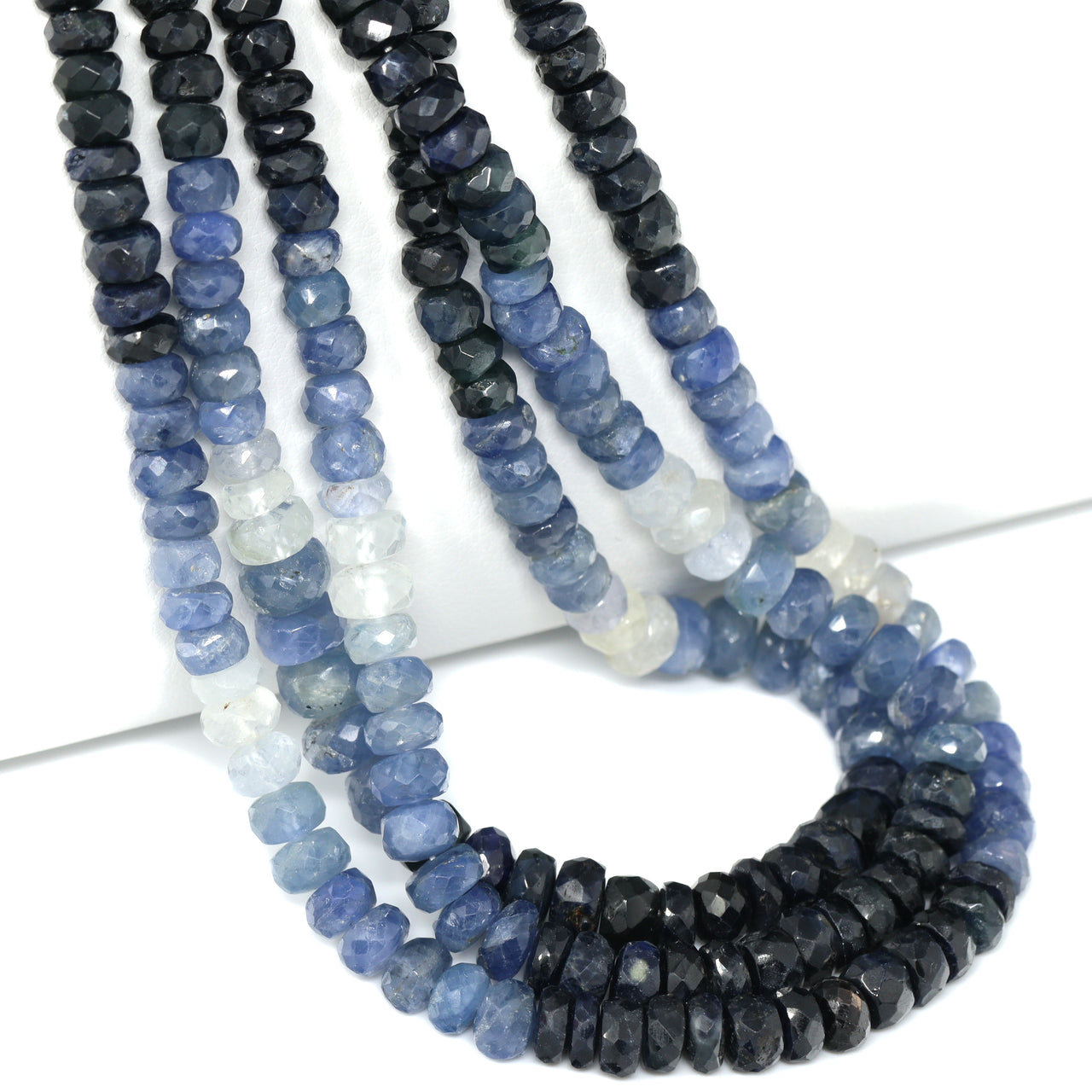 Ombre Blue and White Sapphire 5mm Faceted Rondelles Bead Strand