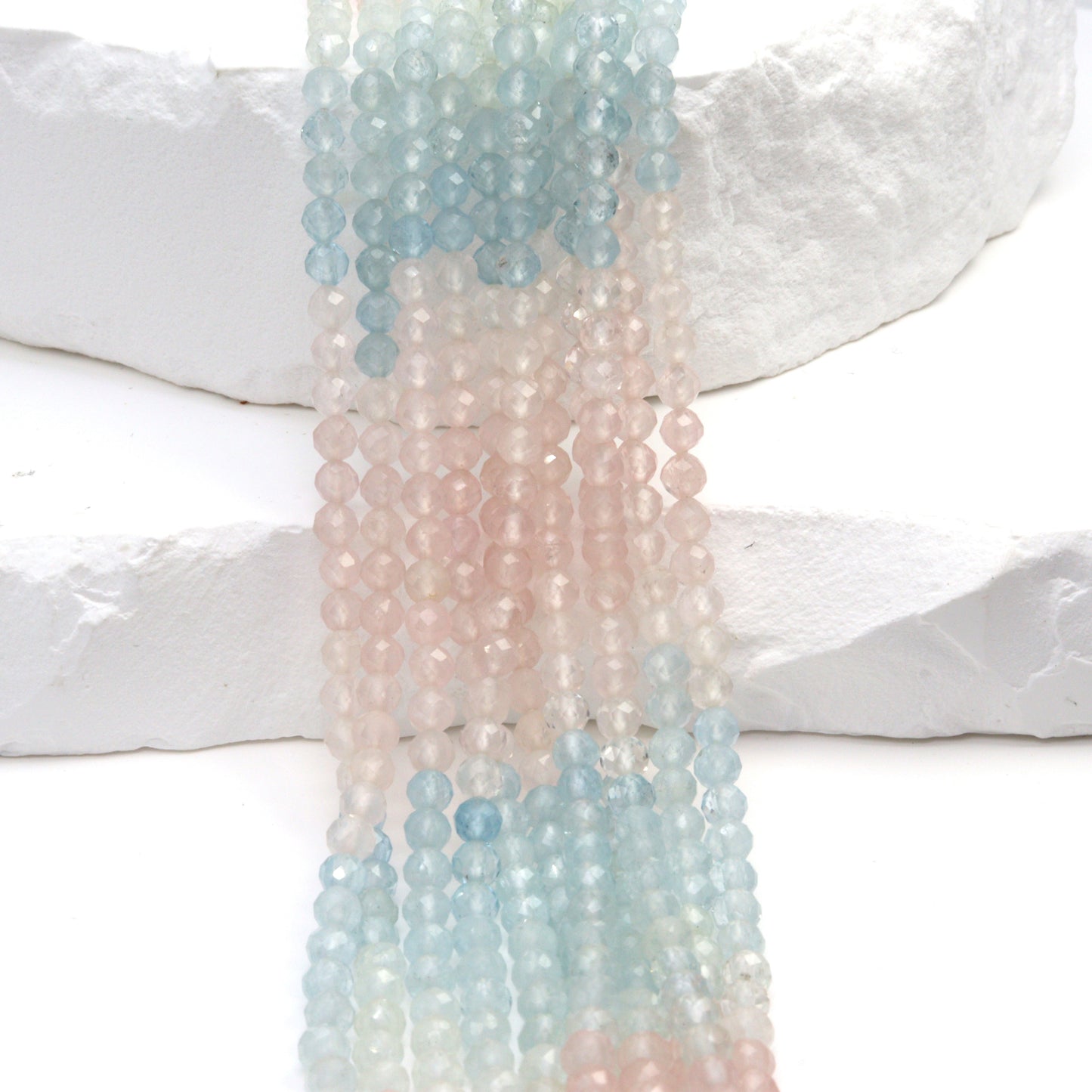 Ombre Aquamarine and Morganite 3mm Faceted Rounds