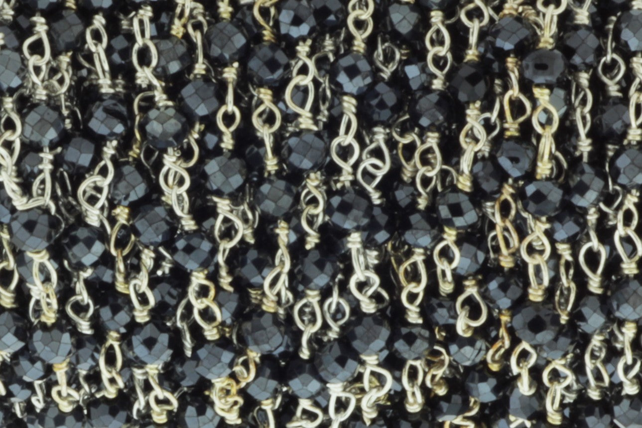 Coated Black Spinel 2mm Faceted Rondelles Rosary Chain Sterling Silver Wire Wrap Chain by the Foot