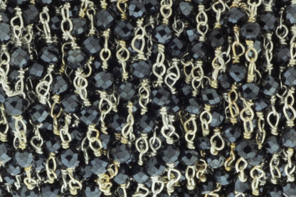 Coated Black Spinel 2mm Faceted Rondelles Rosary Chain Sterling Silver Wire Wrap Chain by the Foot