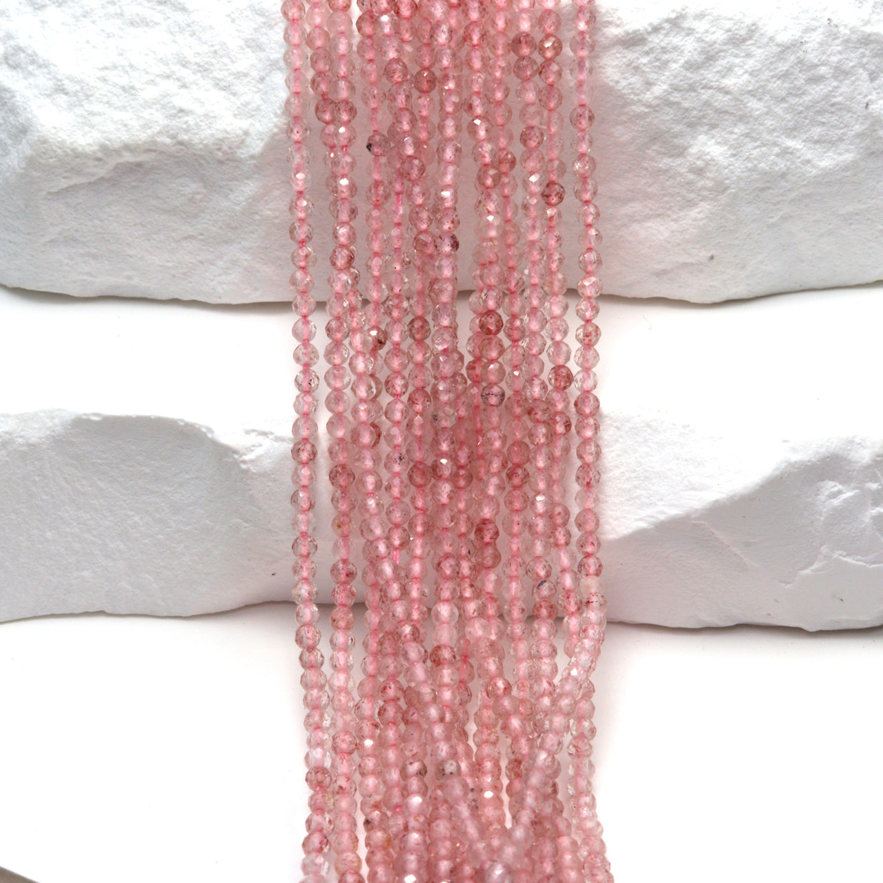 Pink Strawberry Quartz 2mm Faceted Rounds Bead Strand