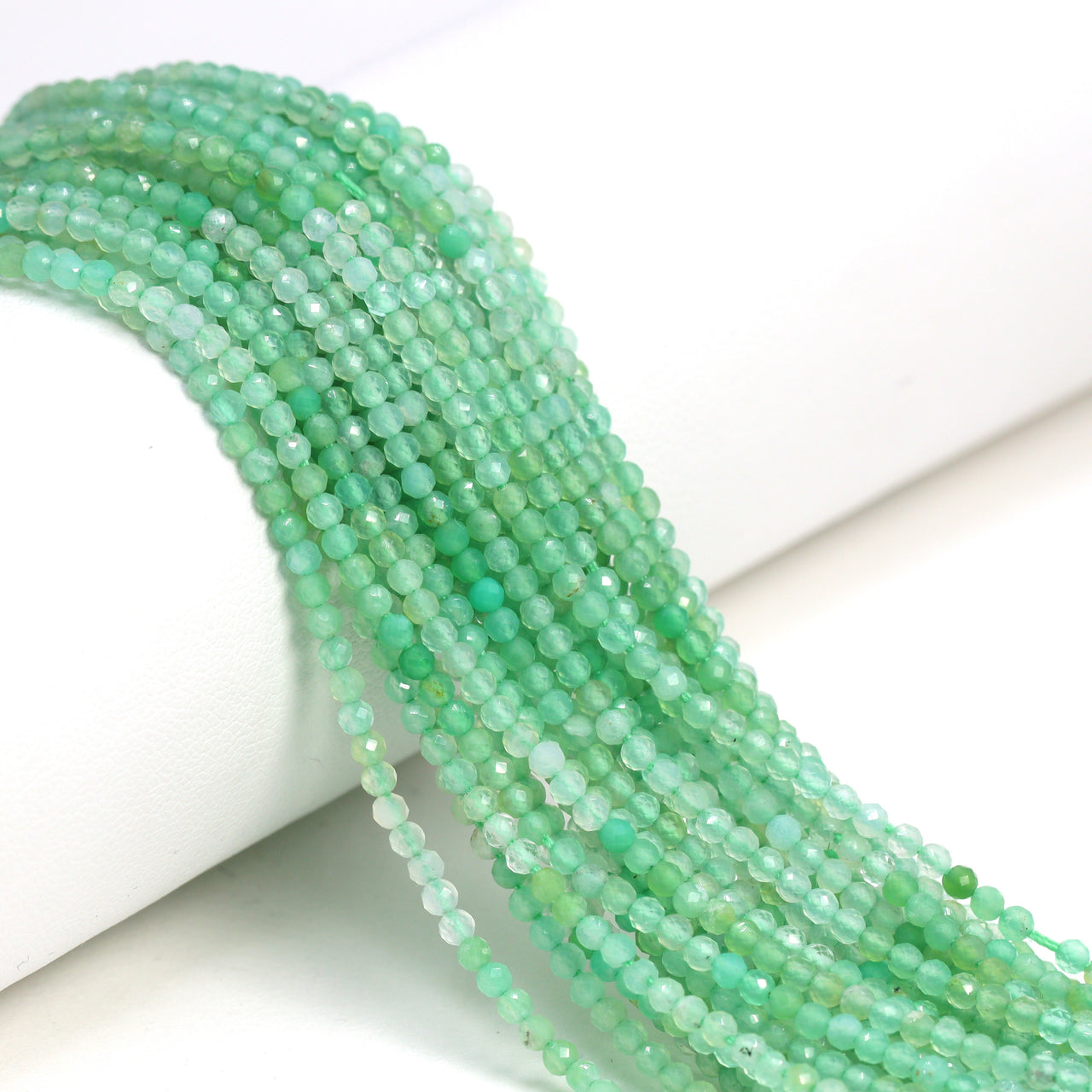 Ombre Green and White Chrysoprase 2mm Faceted Rounds Bead Strand