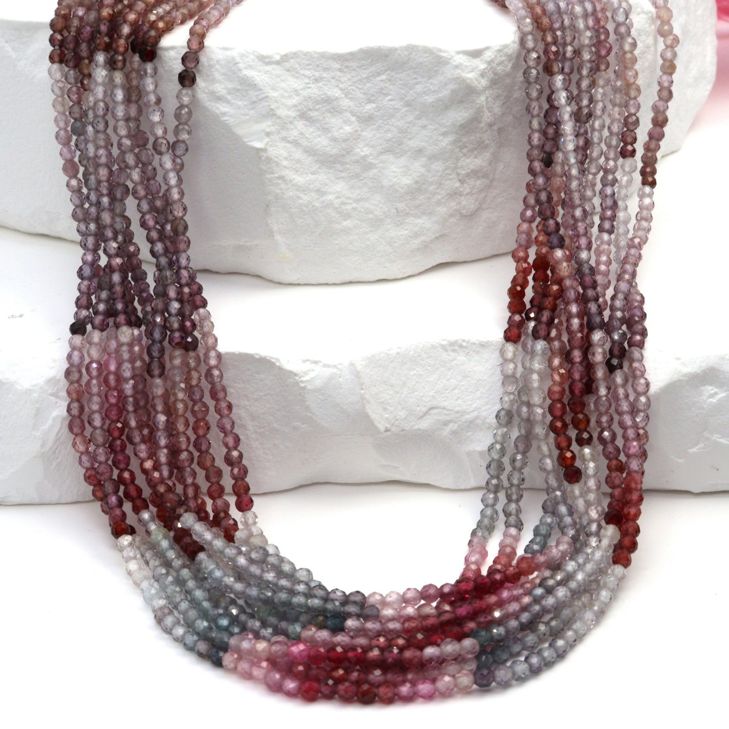 Multi Spinel 2mm Faceted Rounds Bead Strand
