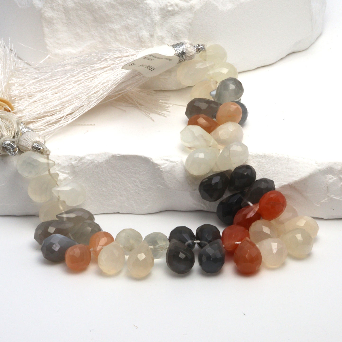 Multi Moonstone 10x6mm Faceted Teardrop Briolettes Bead Strand