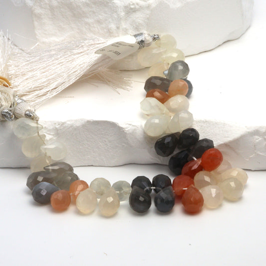 Multi Moonstone 10x6mm Faceted Teardrop Briolettes Bead Strand