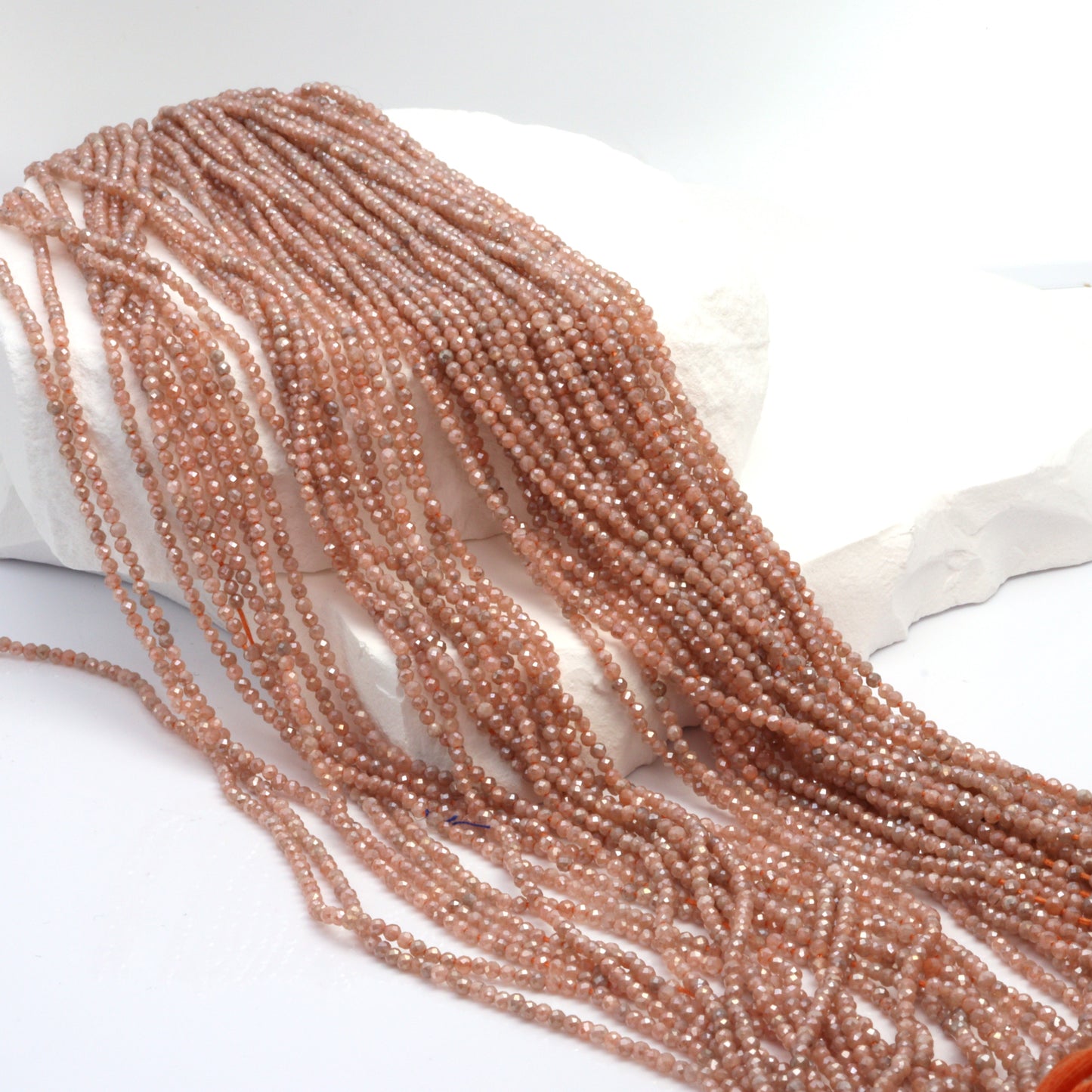 Coated Peach Moonstone 2mm Faceted Rounds Bead Strand