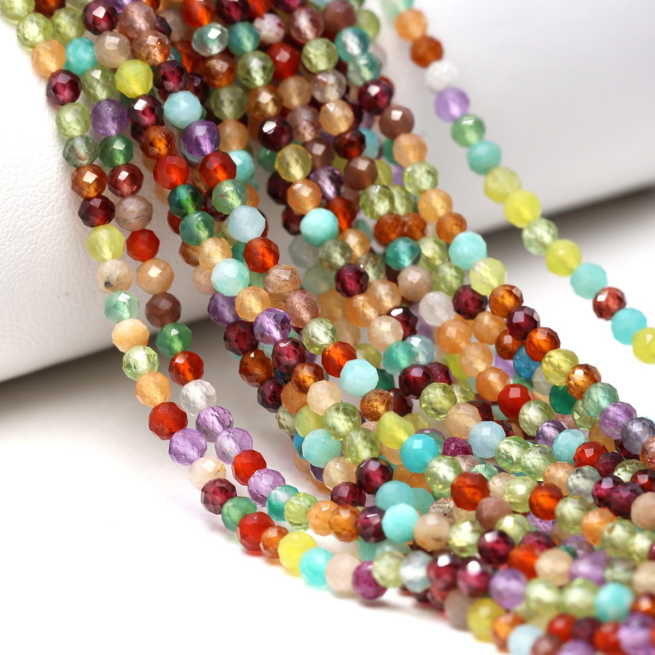 Rainbow Multi Semi Precious 3mm Faceted Rounds