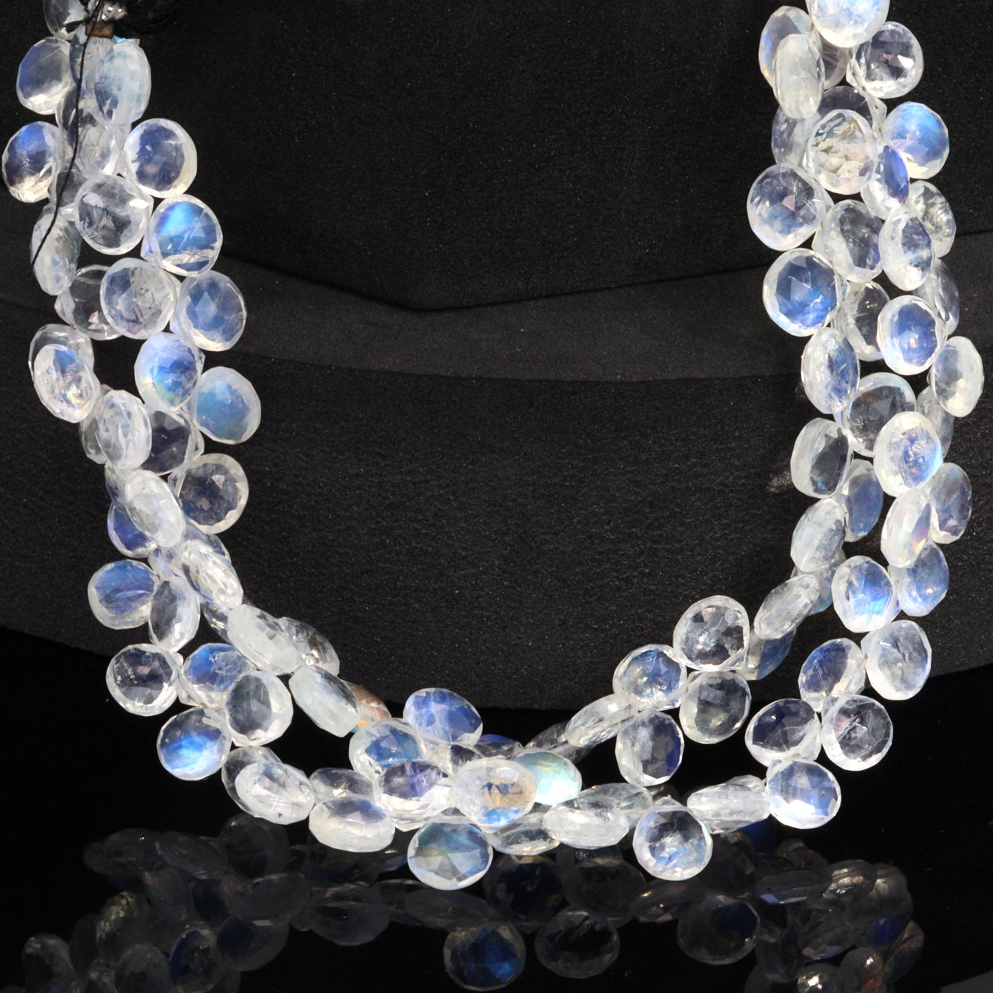 AAA Blue Rainbow Moonstone 7mm Faceted Heart Shaped Briolettes Bead Strand