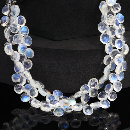 AAA Blue Rainbow Moonstone 7mm Faceted Heart Shaped Briolettes Bead Strand