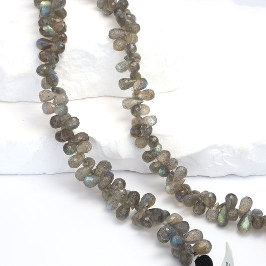Blue Labradorite 8x5mm Faceted Teardrop Briolettes Bead Strand