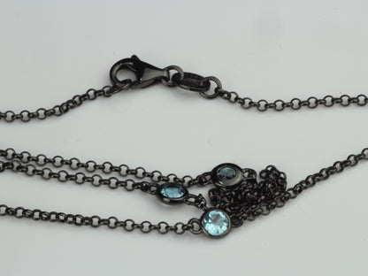 By the Yard Station Necklace with Floating Bezel London Blue Topaz Sterling Silver with Black Rhodium 18 inch