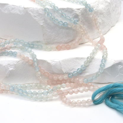 Ombre Aquamarine and Morganite 3mm Faceted Rounds