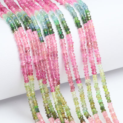 Watermelon Tourmaline 2.5mm Hand Faceted Rondelles Bead Strand