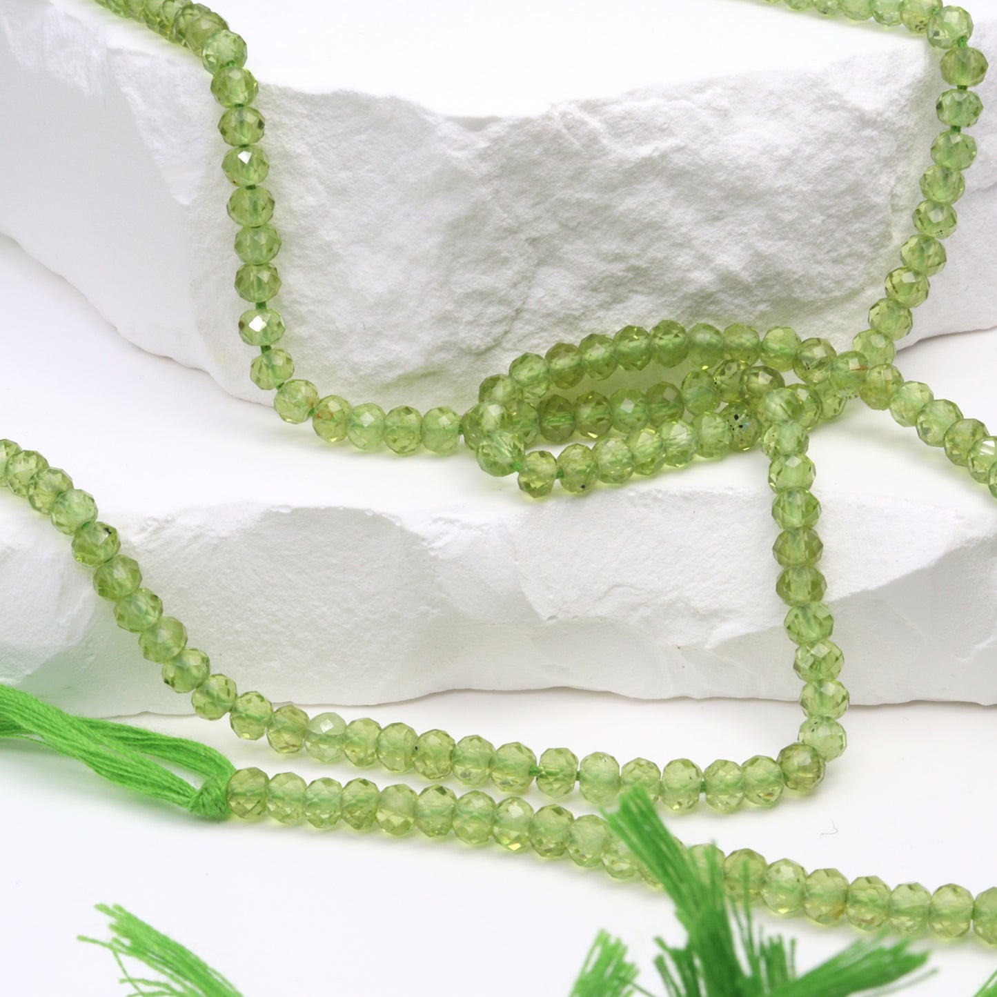 Green Peridot 4mm Faceted Rondelles Bead Strand
