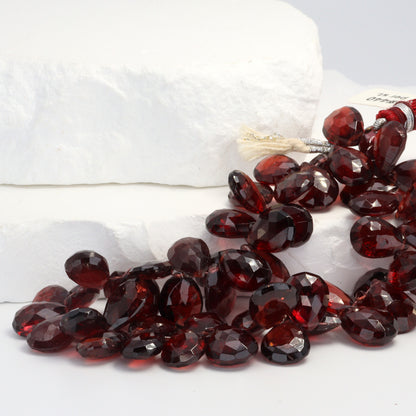 Red Garnet 12x9mm Faceted Pear Shaped Briolettes Bead Strand