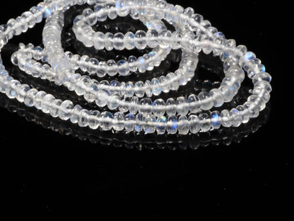 AAA Blue Rainbow Moonstone 3.5mm Smooth Rondelles Bead Strand