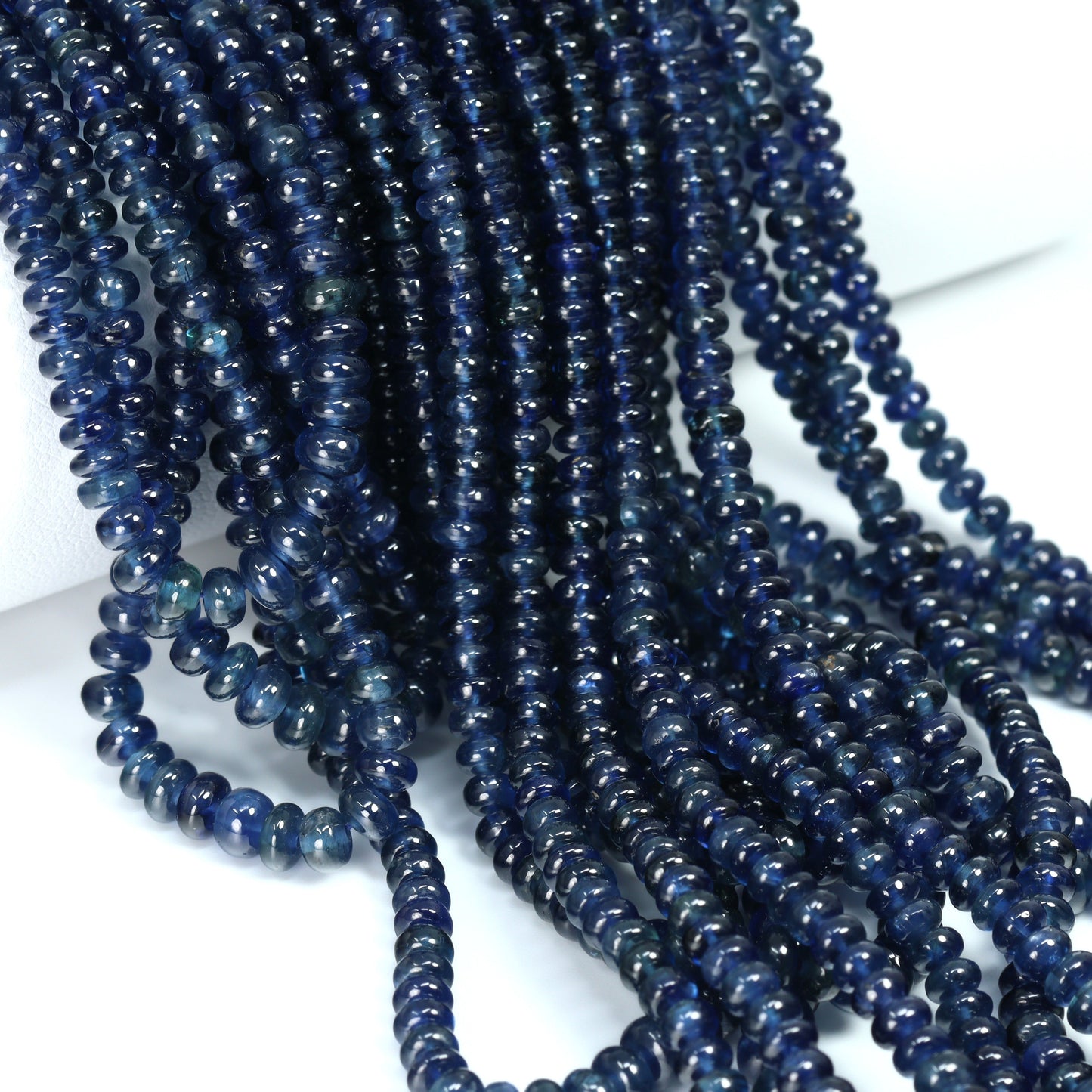 Blue Sapphire 2.5mm – 5mm Smooth Rondelles 14 Strand Bead Necklace