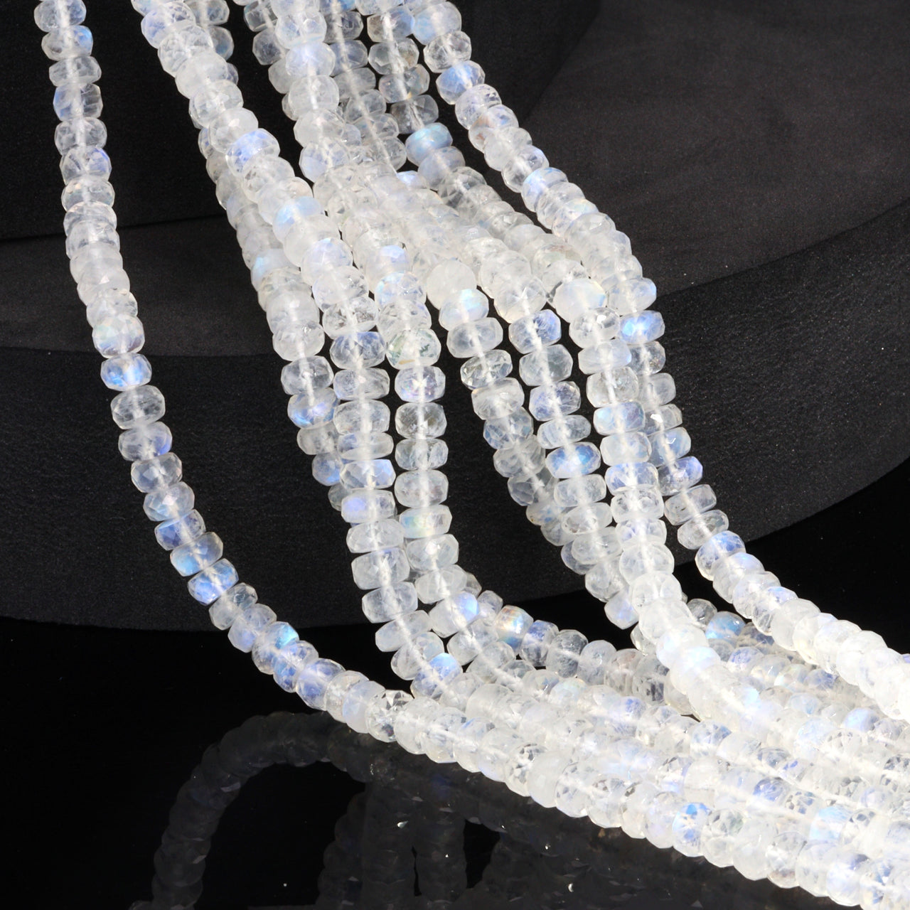 Blue Rainbow Moonstone 5mm Faceted Rondelles Bead Strand