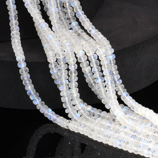 Blue Rainbow Moonstone 5mm Faceted Rondelles Bead Strand